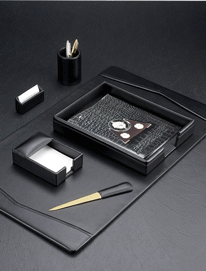 Black Leather Office Desk Set